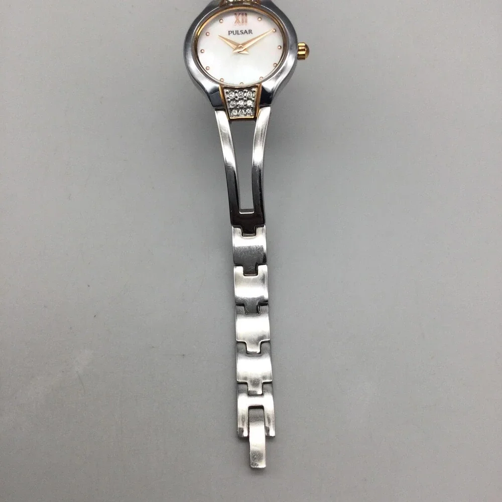 Pulsar Womens Watch 23mm MOP Dial Two Tone Crystal Bracelet New Battery 5.75